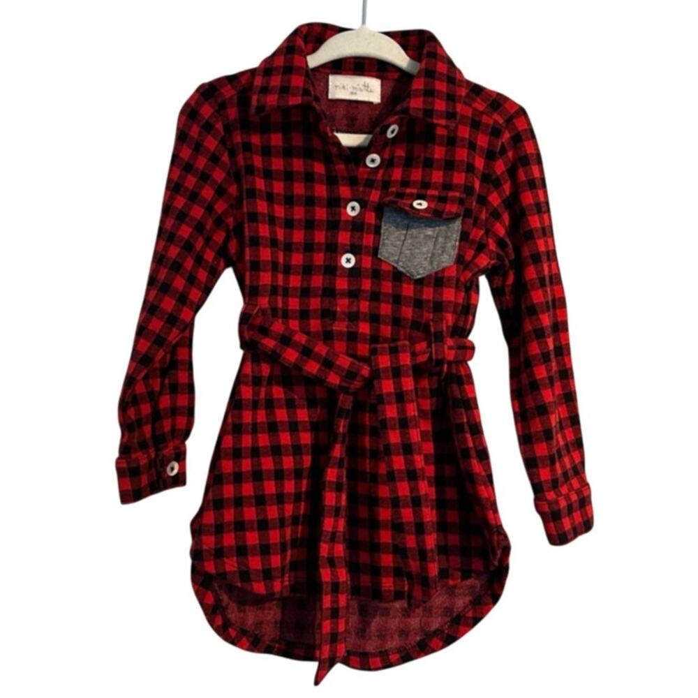 Miki Miette Buffalo Plaid Shirt Dress – Red/Black – 18M